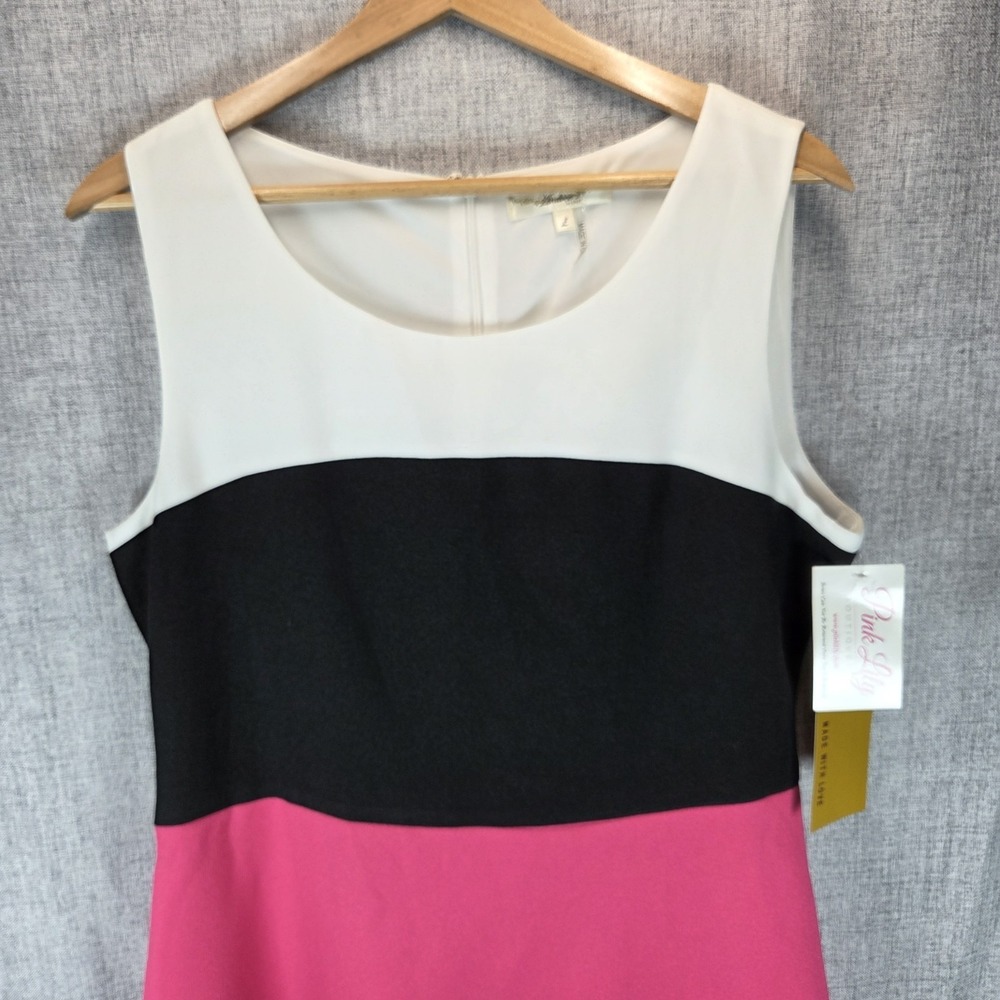 Sleeveless Colorblock Lined Sheath Dress Scalloped Hem Large Barbiecore NEW